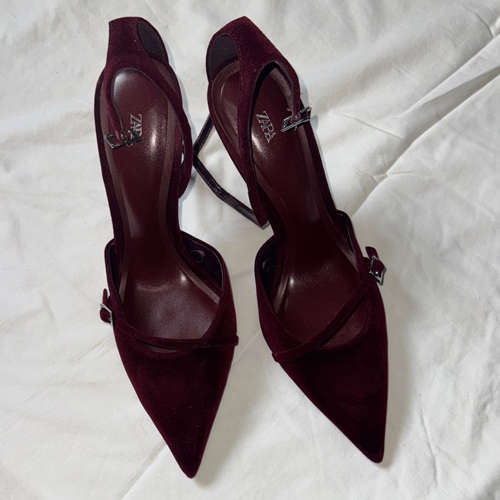 Zara Red Patent Leather Heels Elegant Pointed Toe